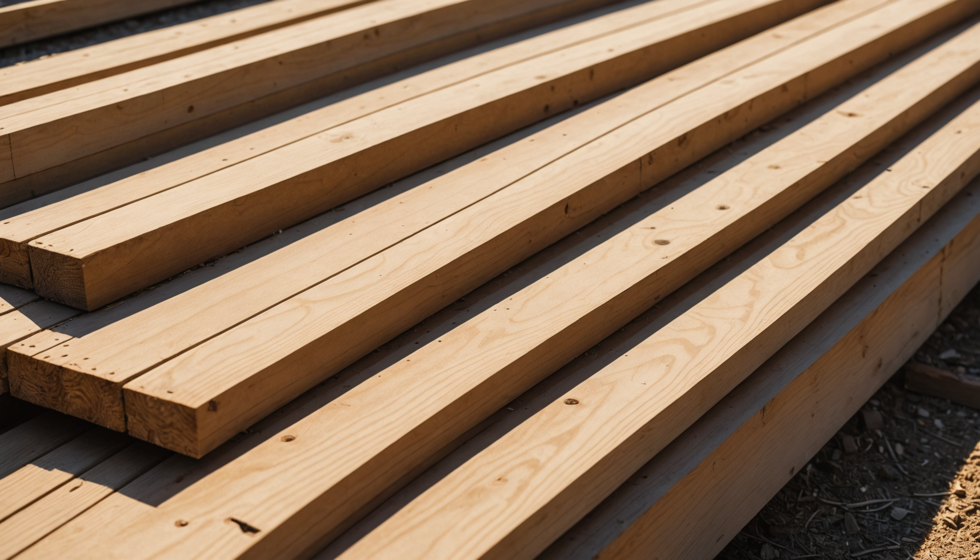 Stacked timber lumber ready for deck framing