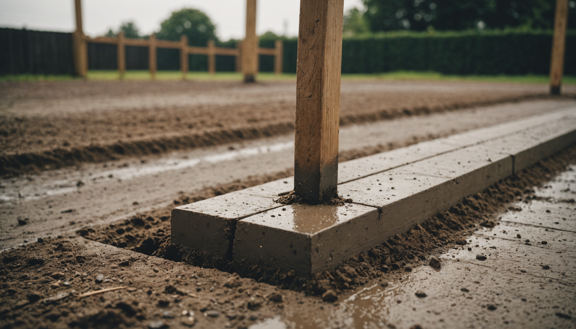 Fence post being set in concrete