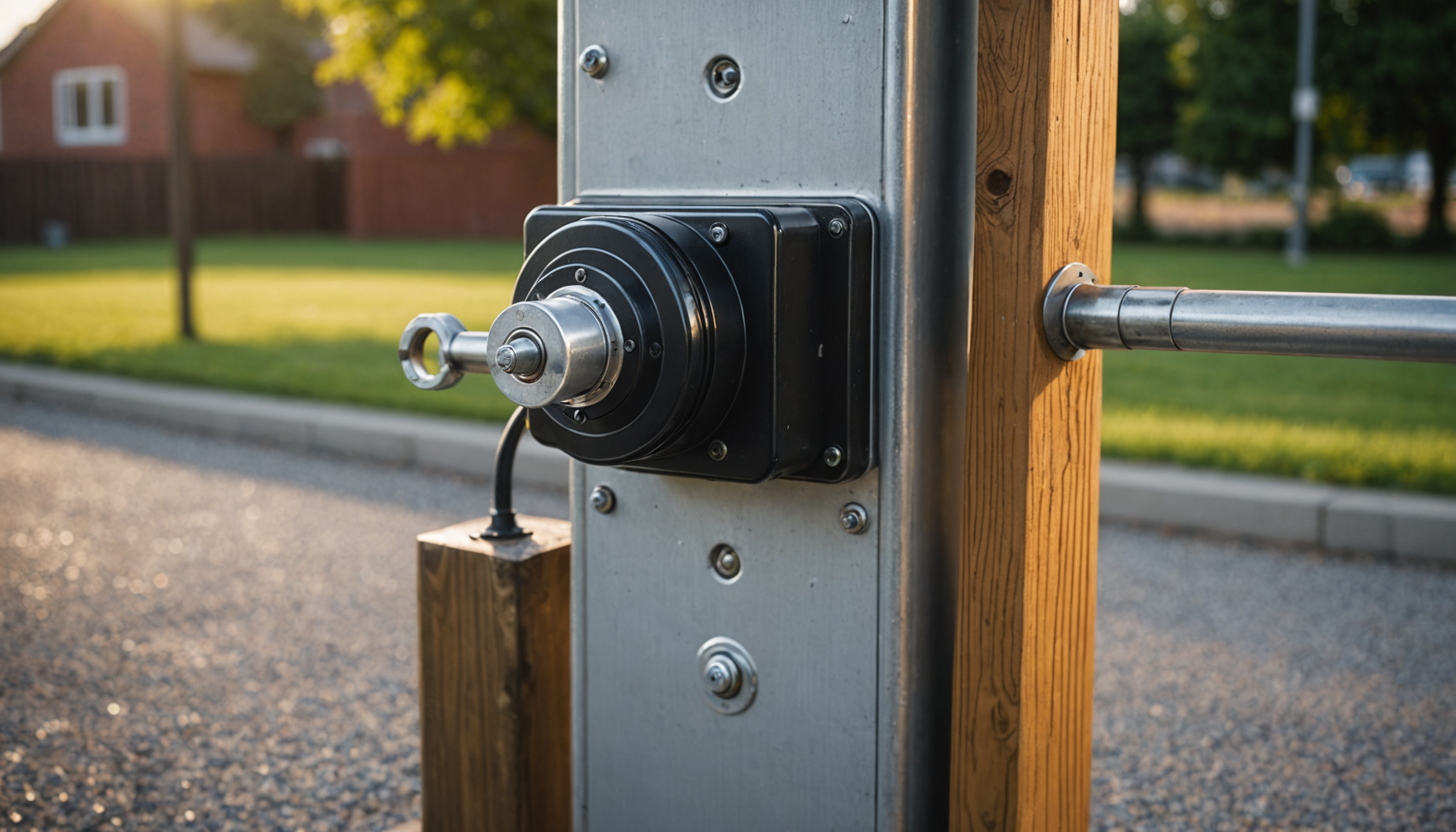 Automatic gate opener mechanism mounted on a post